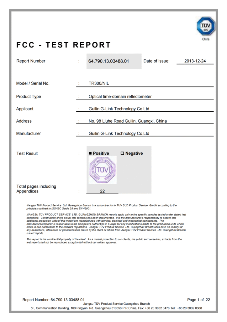 FCC test report for OTDR