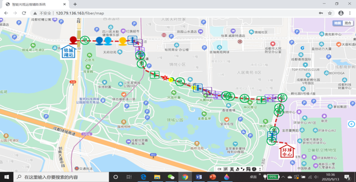 G-Link TMS400 software interface showing GIS map with fiber optic status